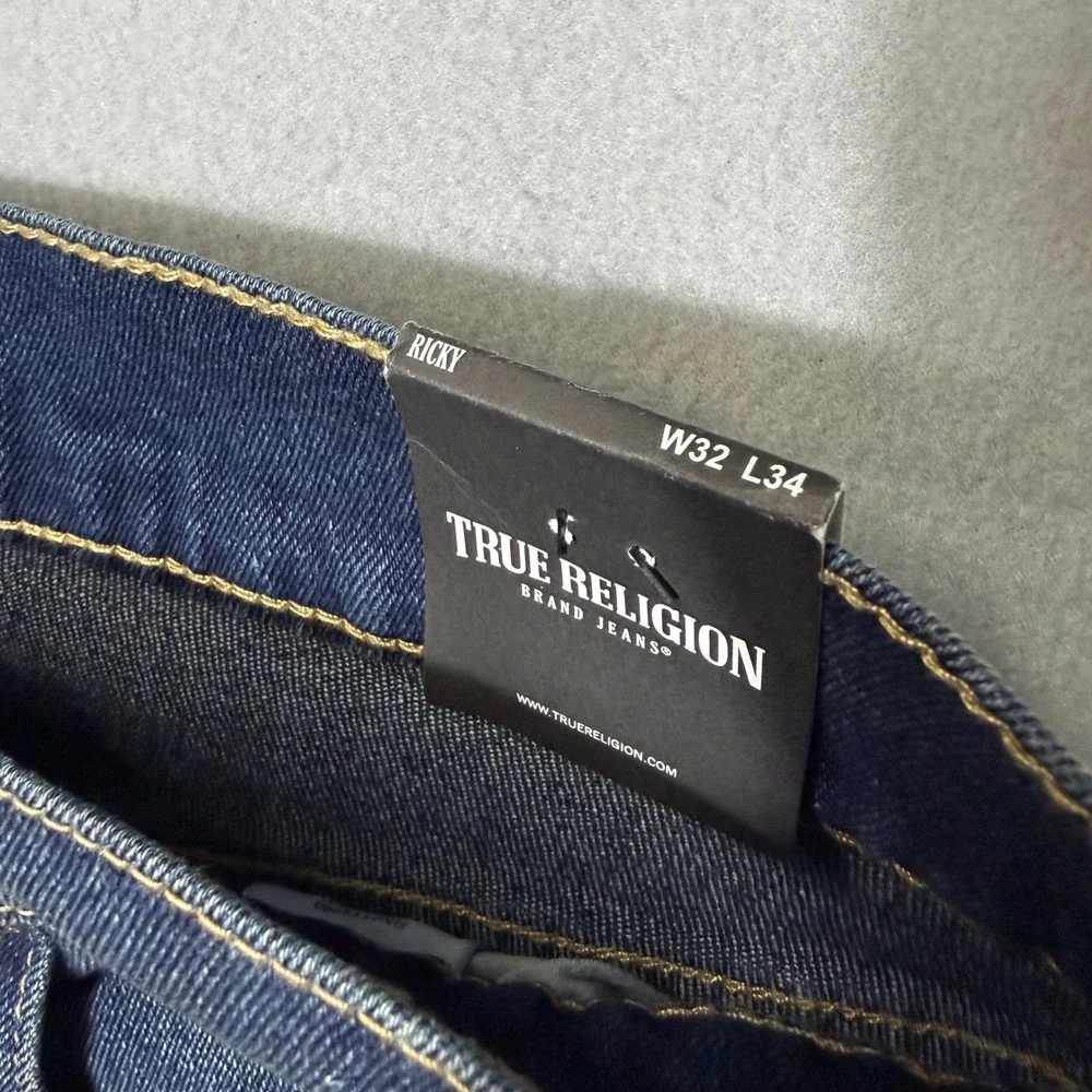 True Religion Ricky Relaxed‎ Straight Men Jeans 32x34 Blue New Stretch 700396
